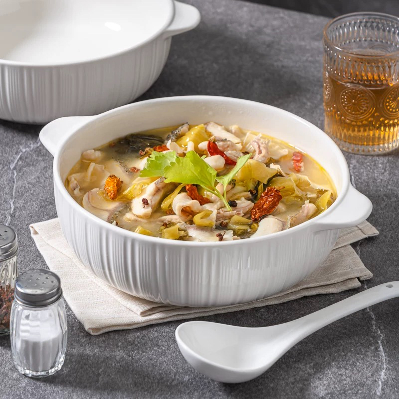 【10.5英寸汤碗+1只大勺】纯白10.5英寸双耳大汤碗+汤勺