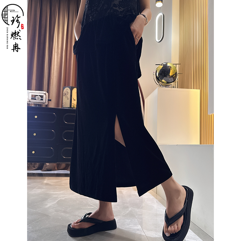 【珍珍臻品】【经典半身裙】女神高腰黑色新中式国风裙子Q-61473