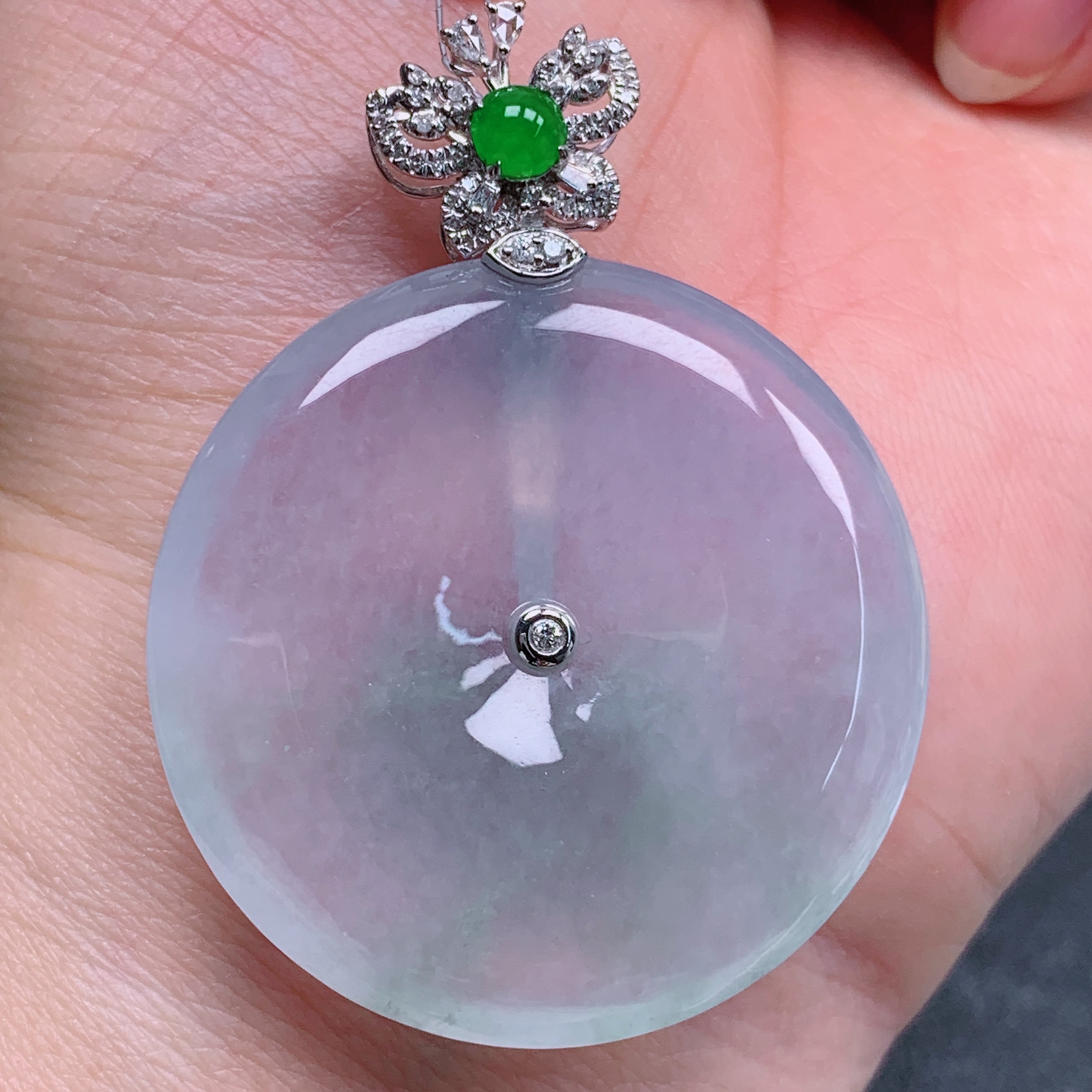 天然缅甸翡翠A货18k冰飘花平安扣气质精美尺寸35.8+6  284