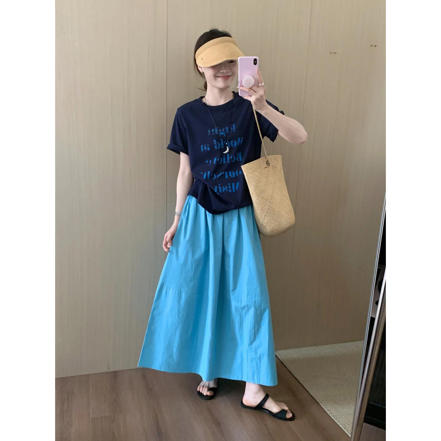 洋气衣服女2025夏季新款圆领字母短袖T恤上衣显瘦半身裙套装女装