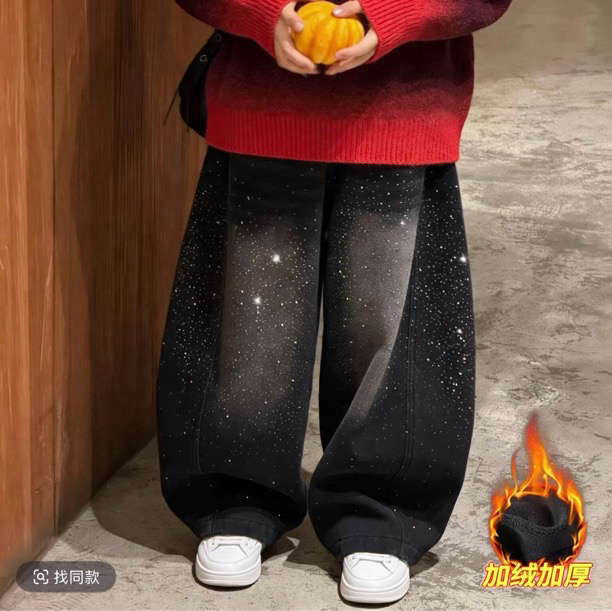 儿童加厚牛仔裤秋冬亮闪闪休闲加绒男女童韩版百搭长裤休闲裤洋气