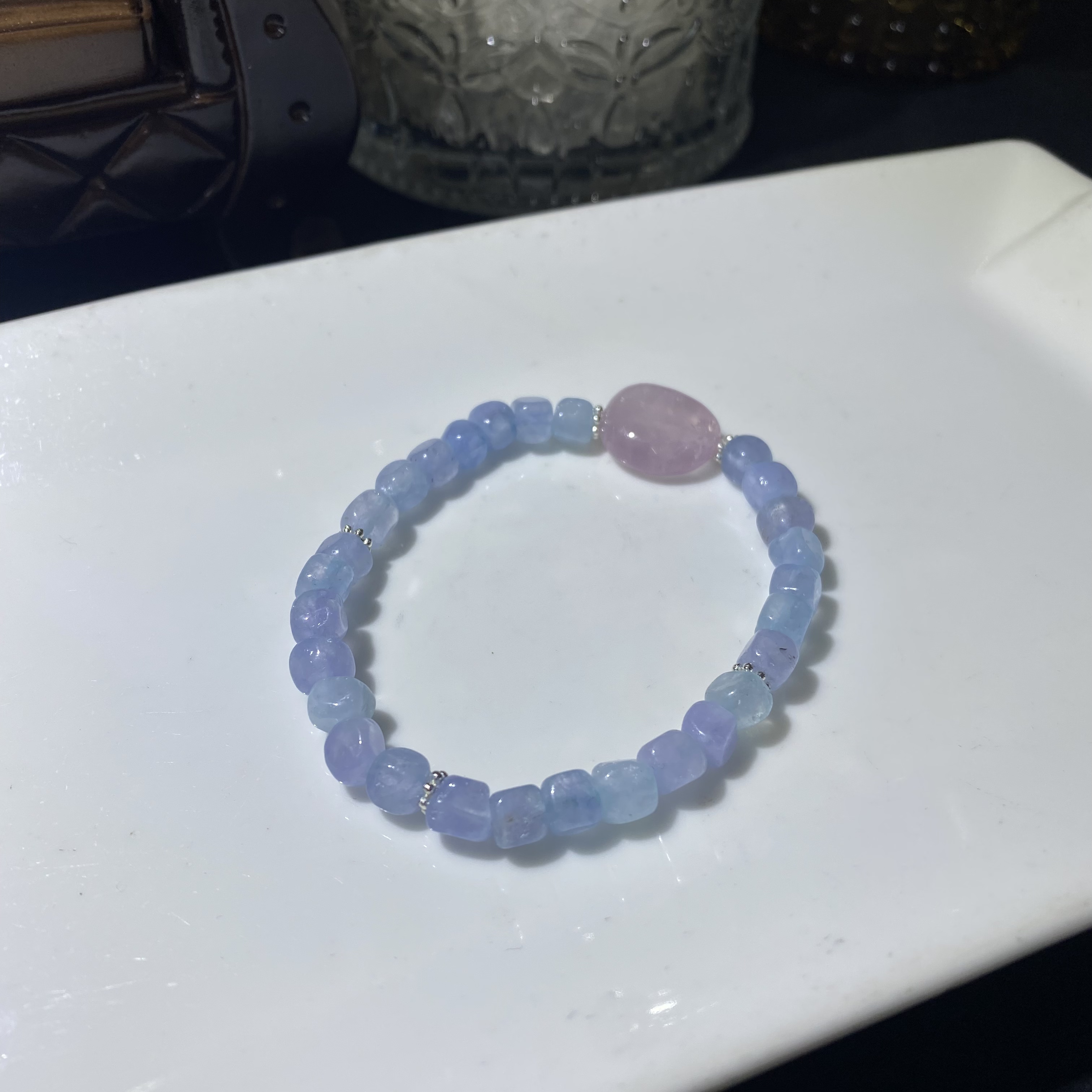 天然海蓝宝手链随形搭配粉晶设计款-多样性发其一约6mmA111