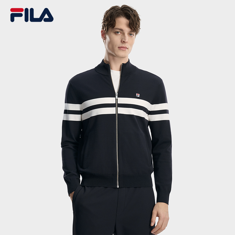 Fila/斐乐男士冬季时尚撞色条纹立领编织开衫休闲外套F11M618406F