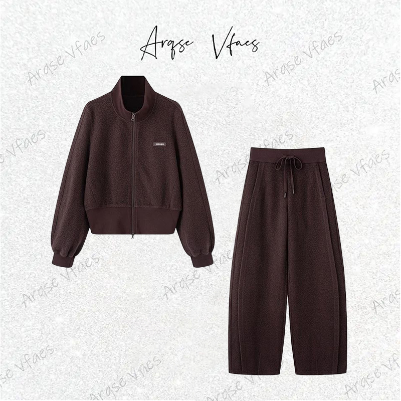 【艾家】同款2025秋季新款双拉链宽松休闲裤外套女AR104128