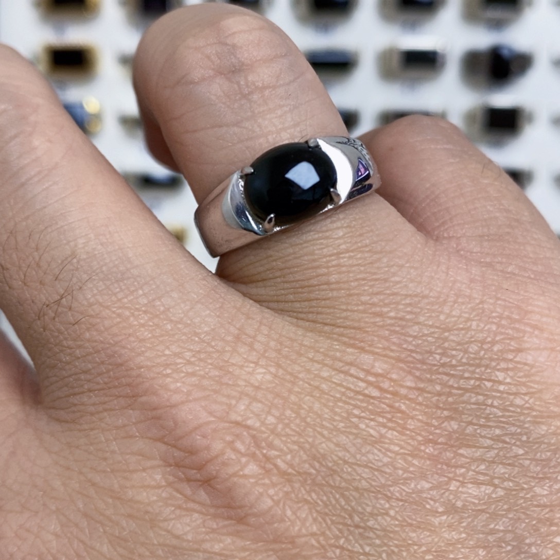 翡翠银S925镶嵌戒指墨翠戒指