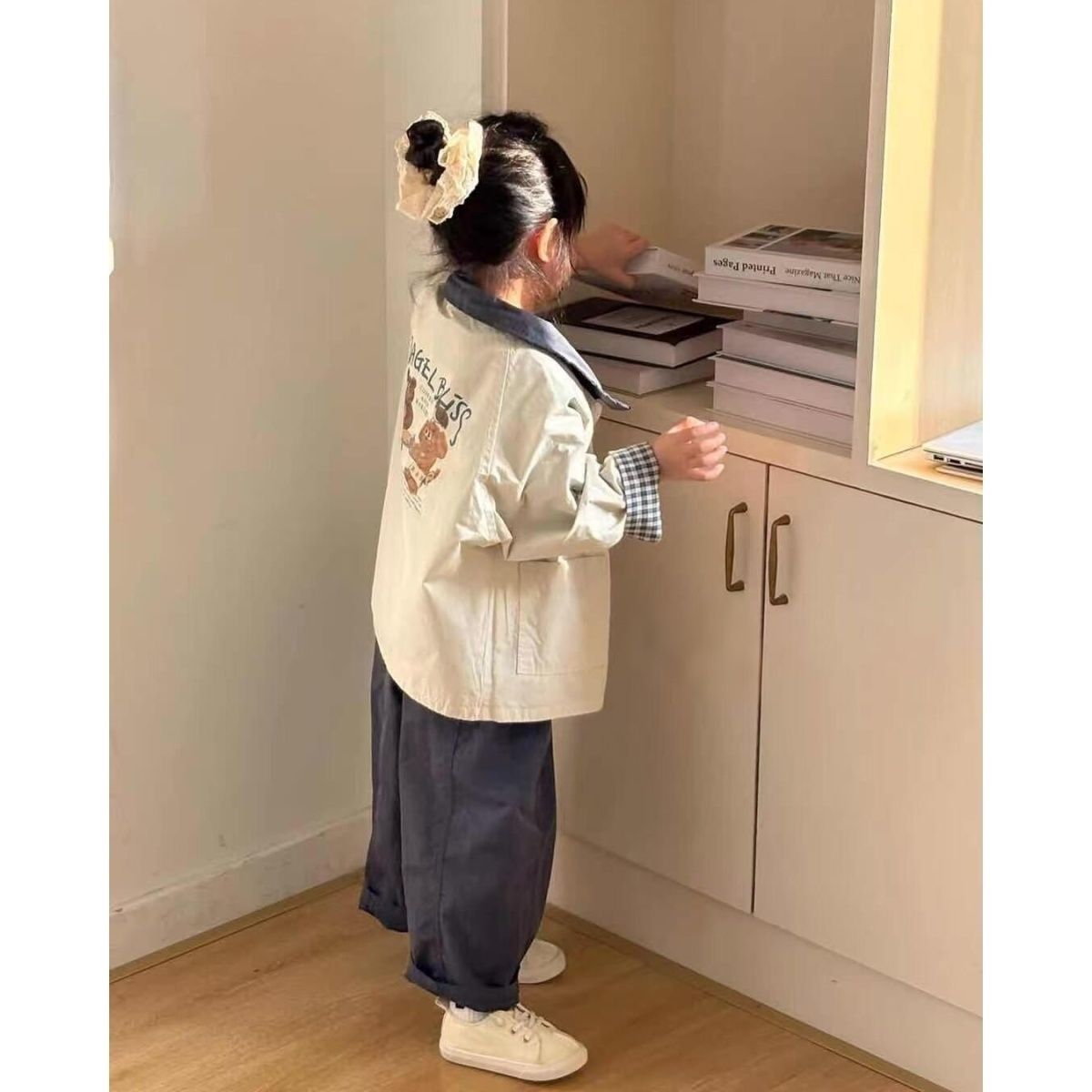 25早秋新款男女童两面穿夹克格子外套百搭洋气韩版女宝宝儿童外套