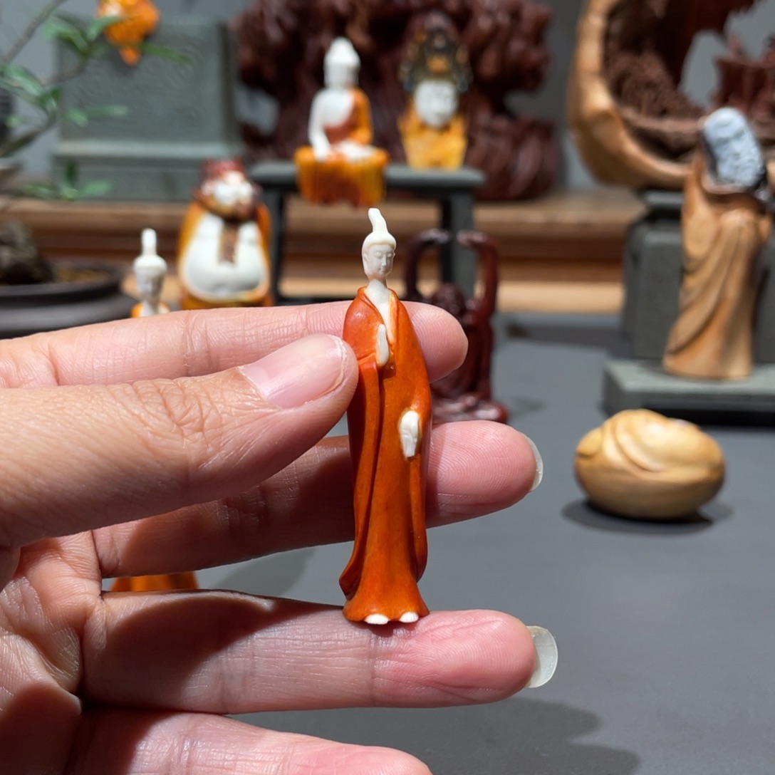 鹤***鹤木质鹿角雕刻北魏佛摆件