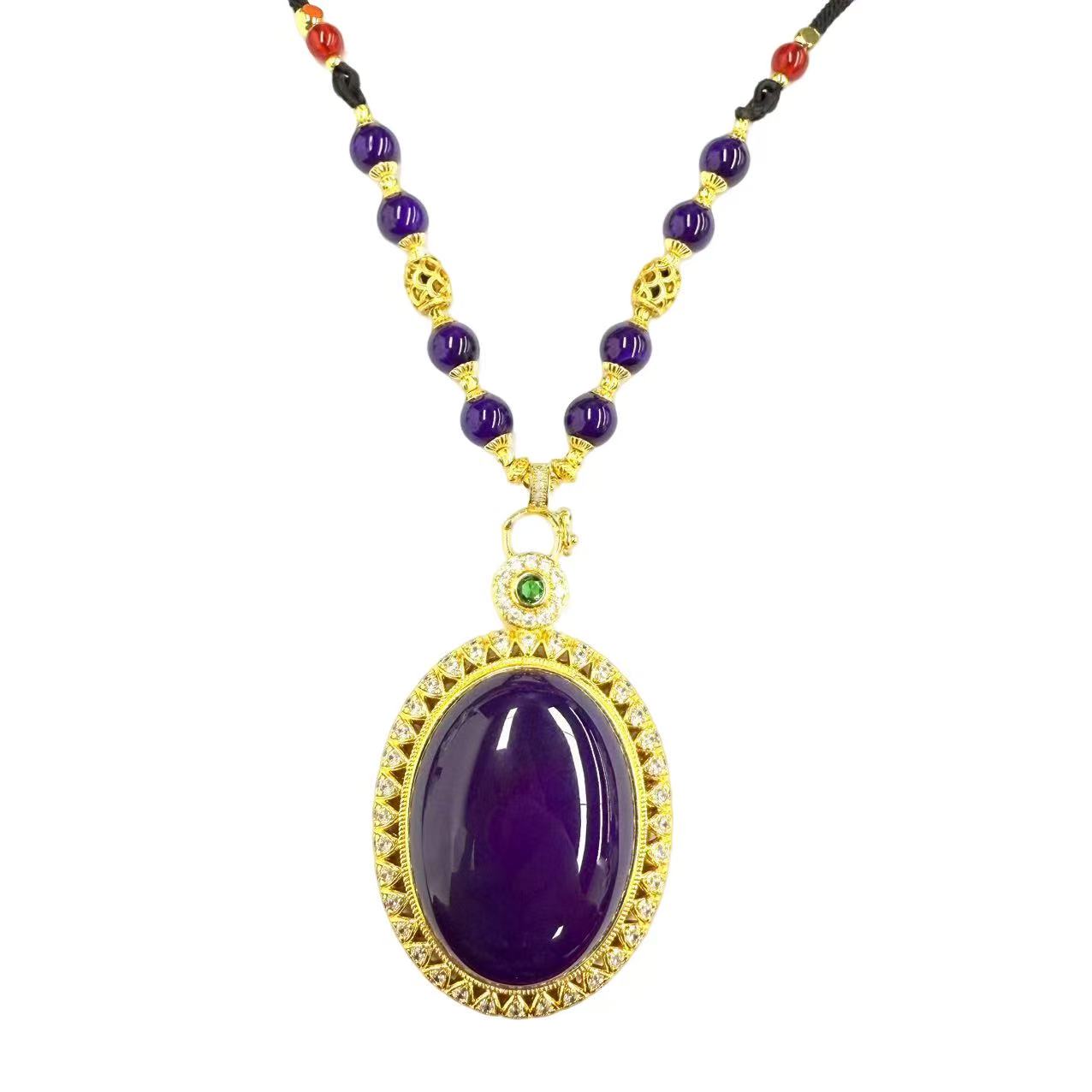 【符老板】y2570-国风设计款紫俱来玛瑙蛋面项链-赠礼盒