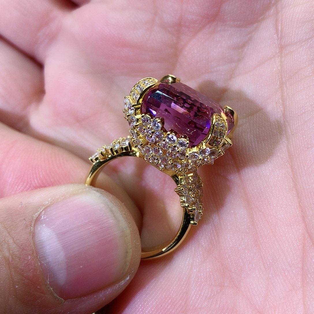 紫晶戒指银S925镀金镶嵌