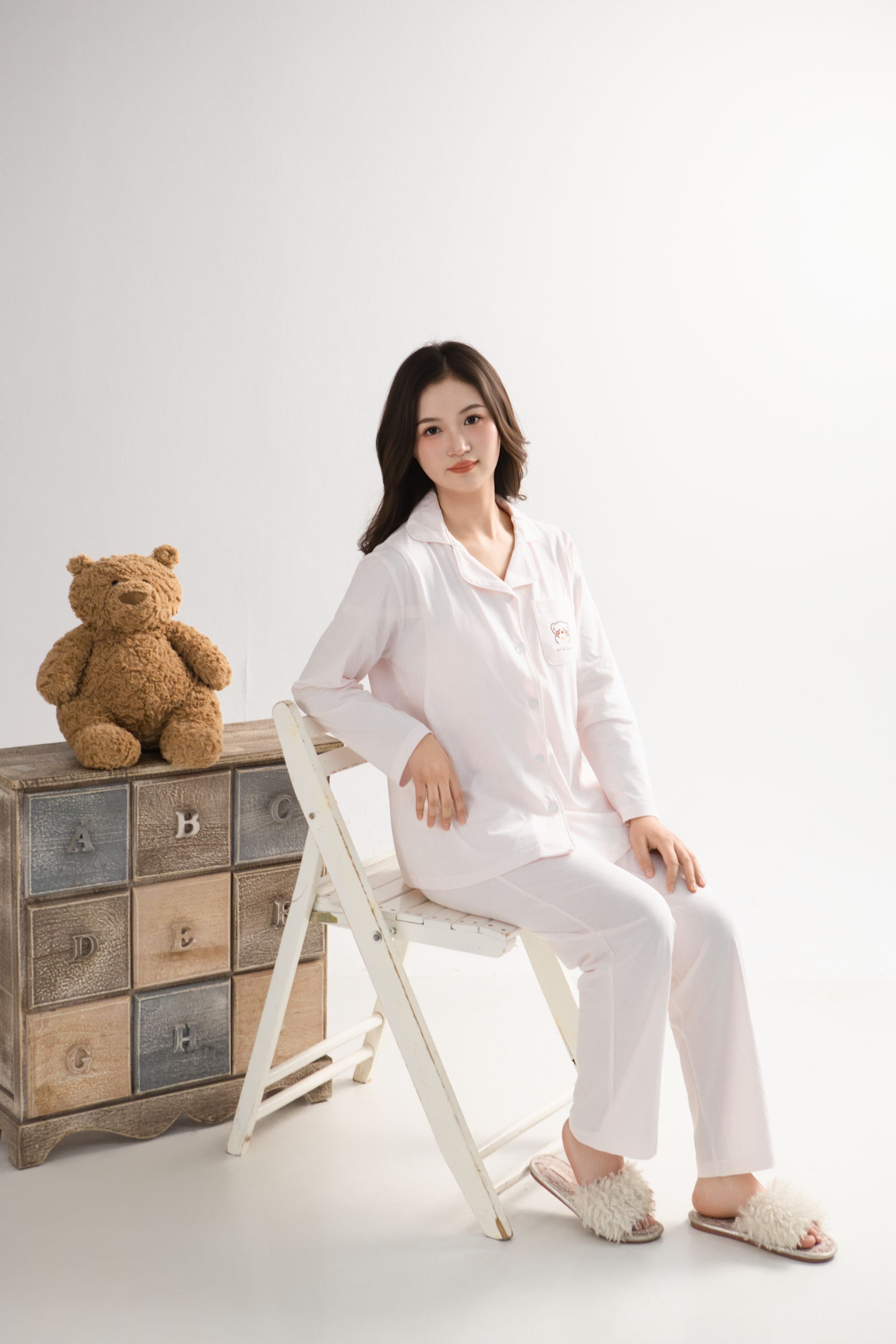长裤夏季翻领长袖睡衣家居服套装大码家居服女士月子服孕产妇