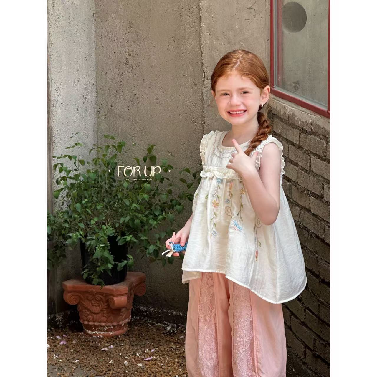 【现货】252-FU-85153多色[FOR UP]法式熙莫彩色花藤刺绣上衣