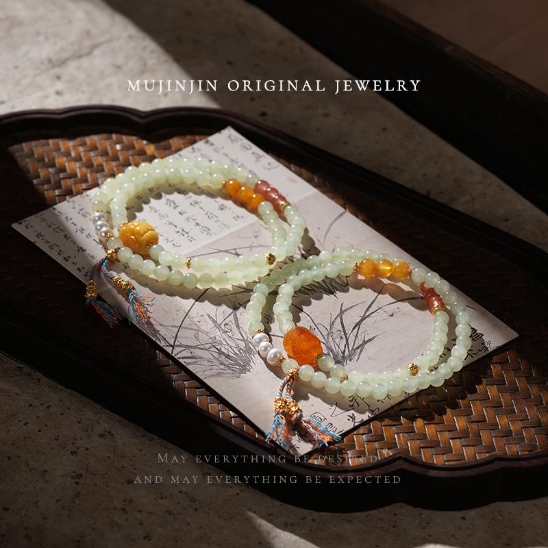 【木槿槿 清风徐来】天然和田玉手链女款约5m国风手串多样性发一