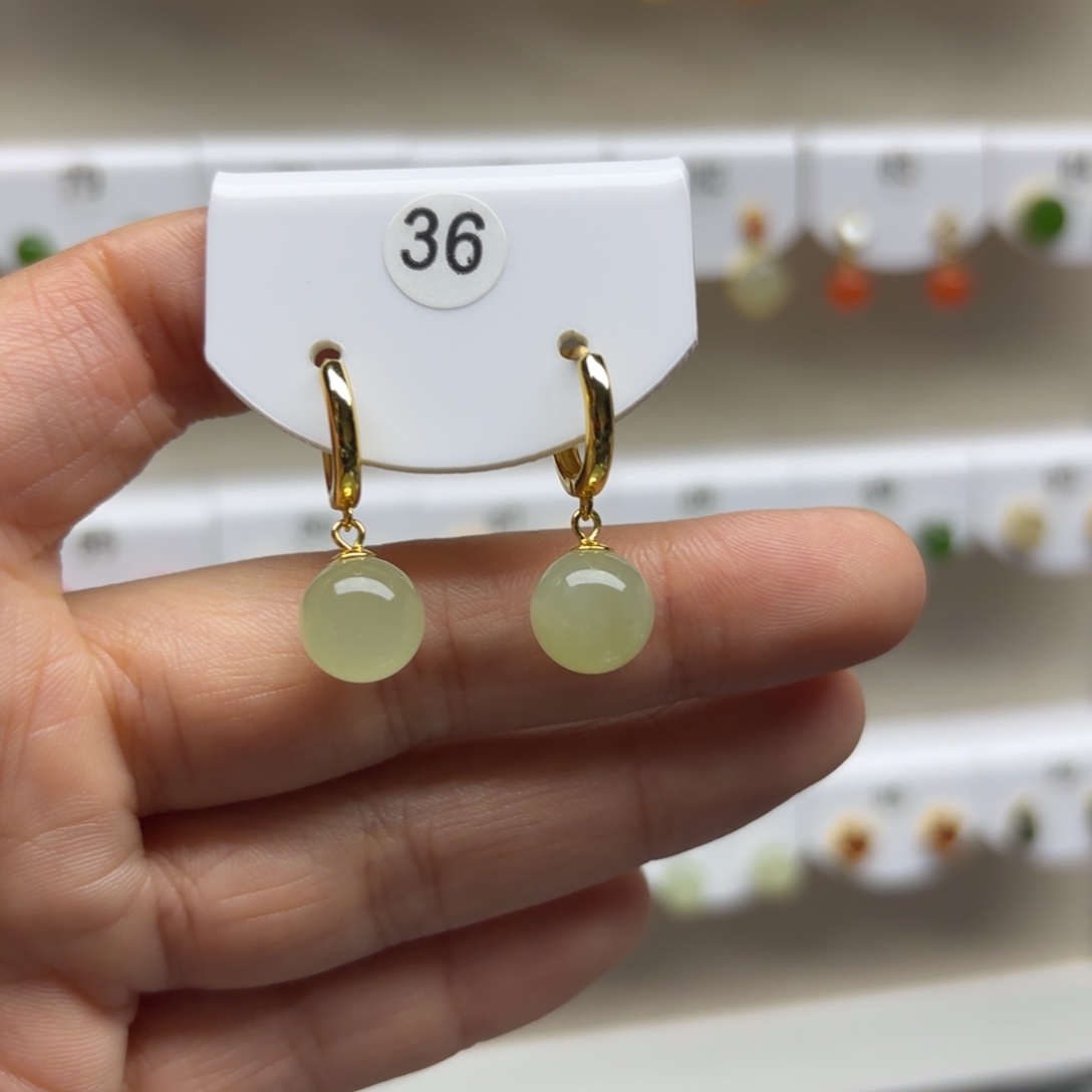 和田玉银S925镶嵌耳饰