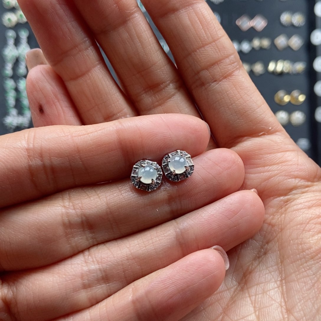 翡翠耳饰银S925镶嵌翡翠首饰