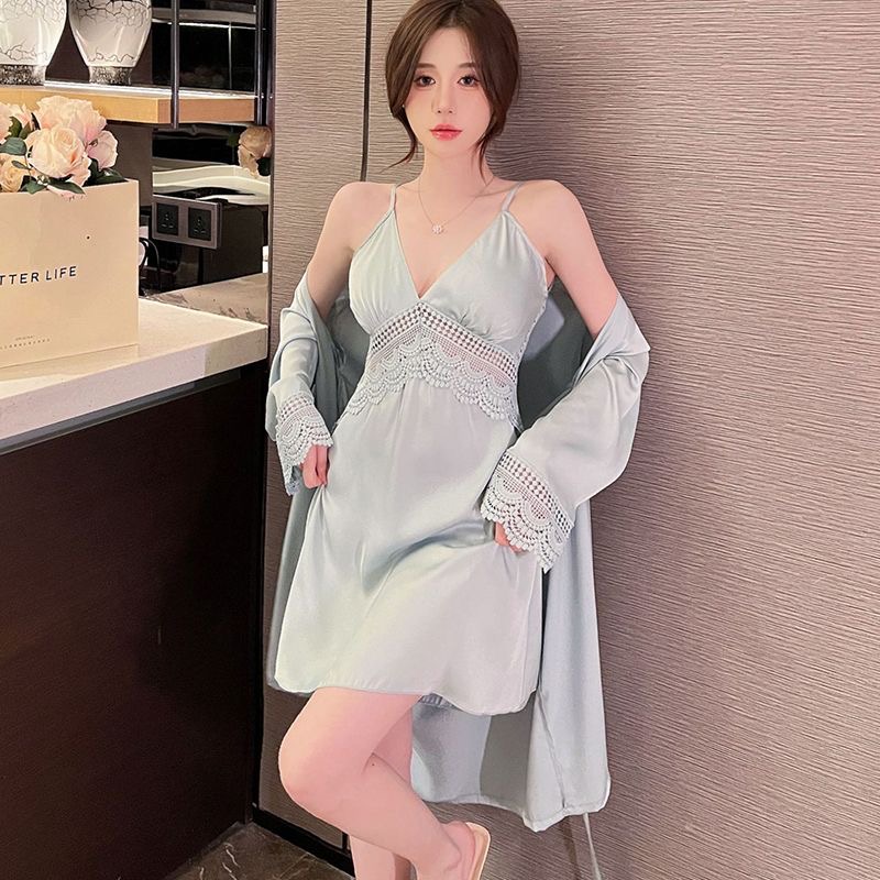 高腰连体吊带睡裙约会战袍钢托半罩杯美背性感女轻奢镂空小胸露背