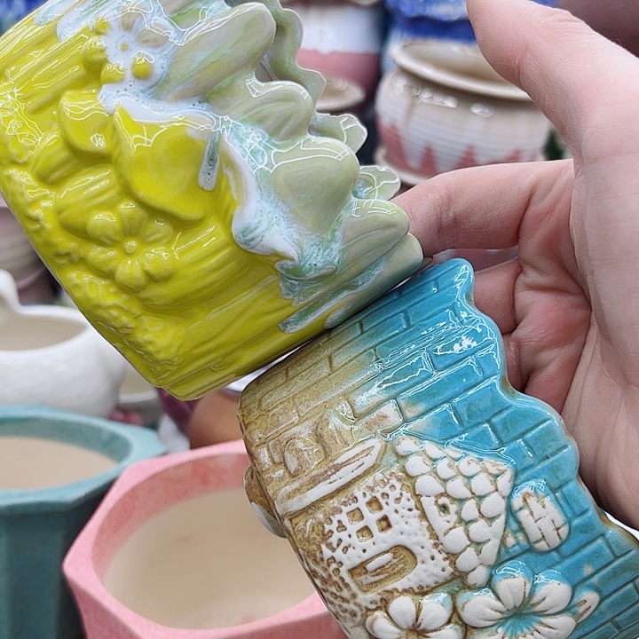 多肉绿植陶瓷花盆9.9包邮，有孔