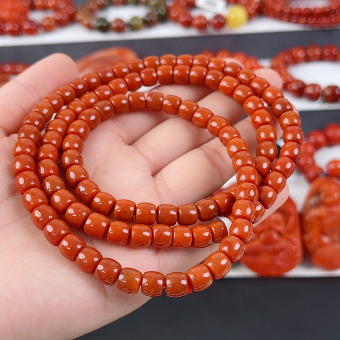 手串未镶嵌南红玛瑙瓦西柿子红直切多圈7mm