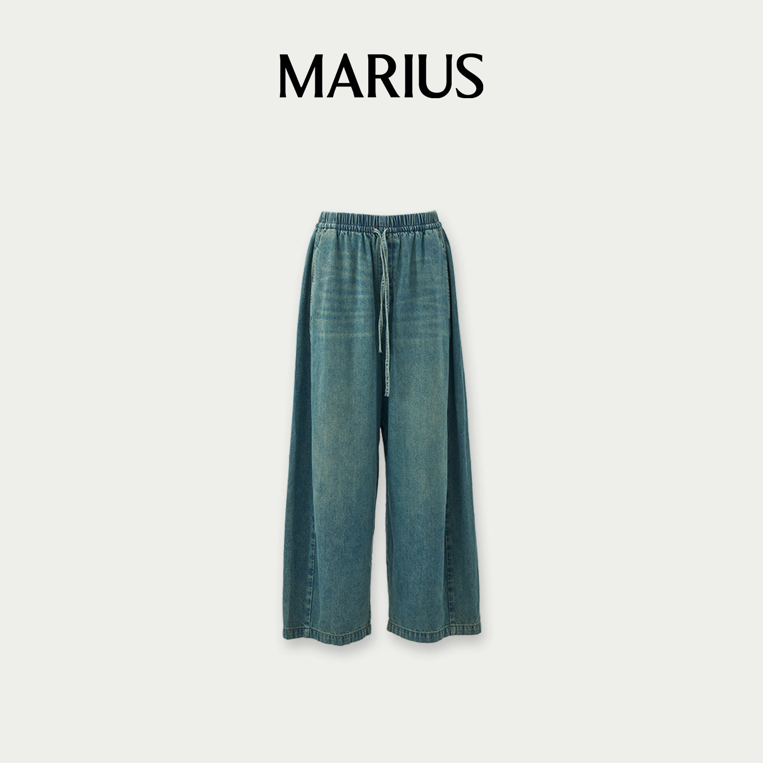 MARIUS“萝卜牛仔裤”阔腿直筒薄款做旧抽绳牛仔裤