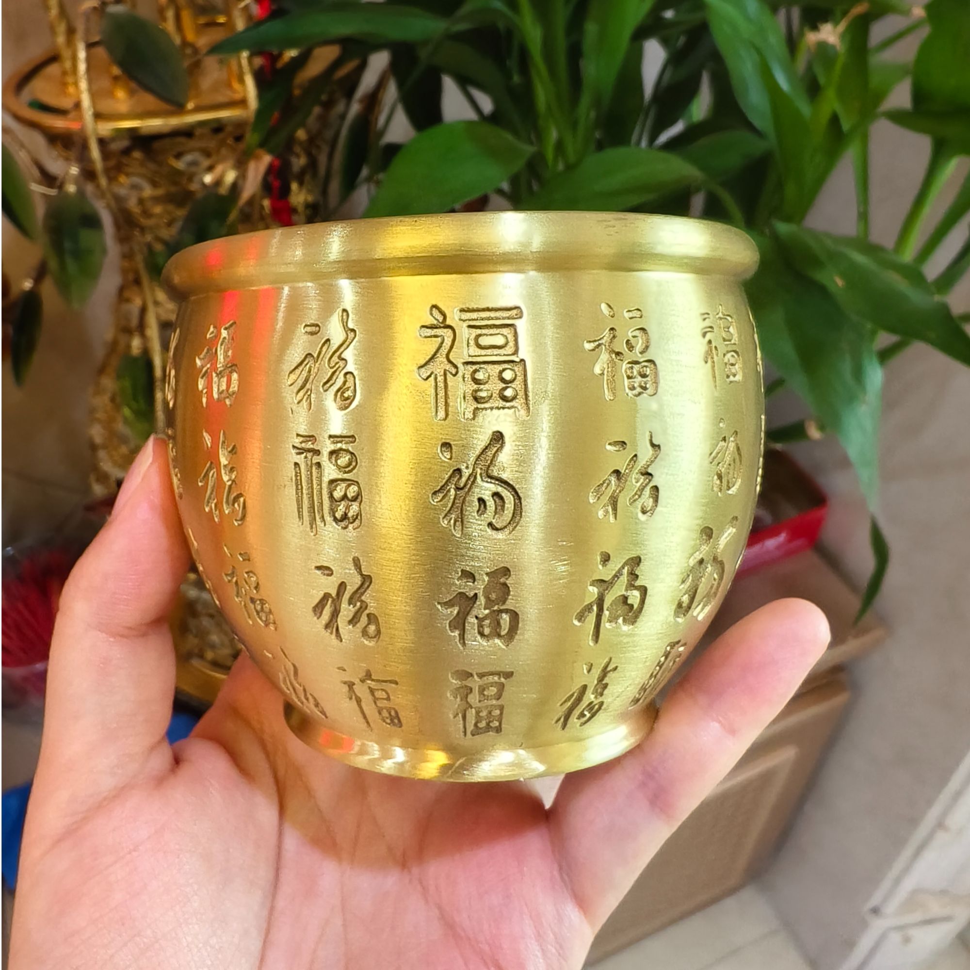 黄铜摆件百福缸米缸零钱缸喜庆吉祥装饰品