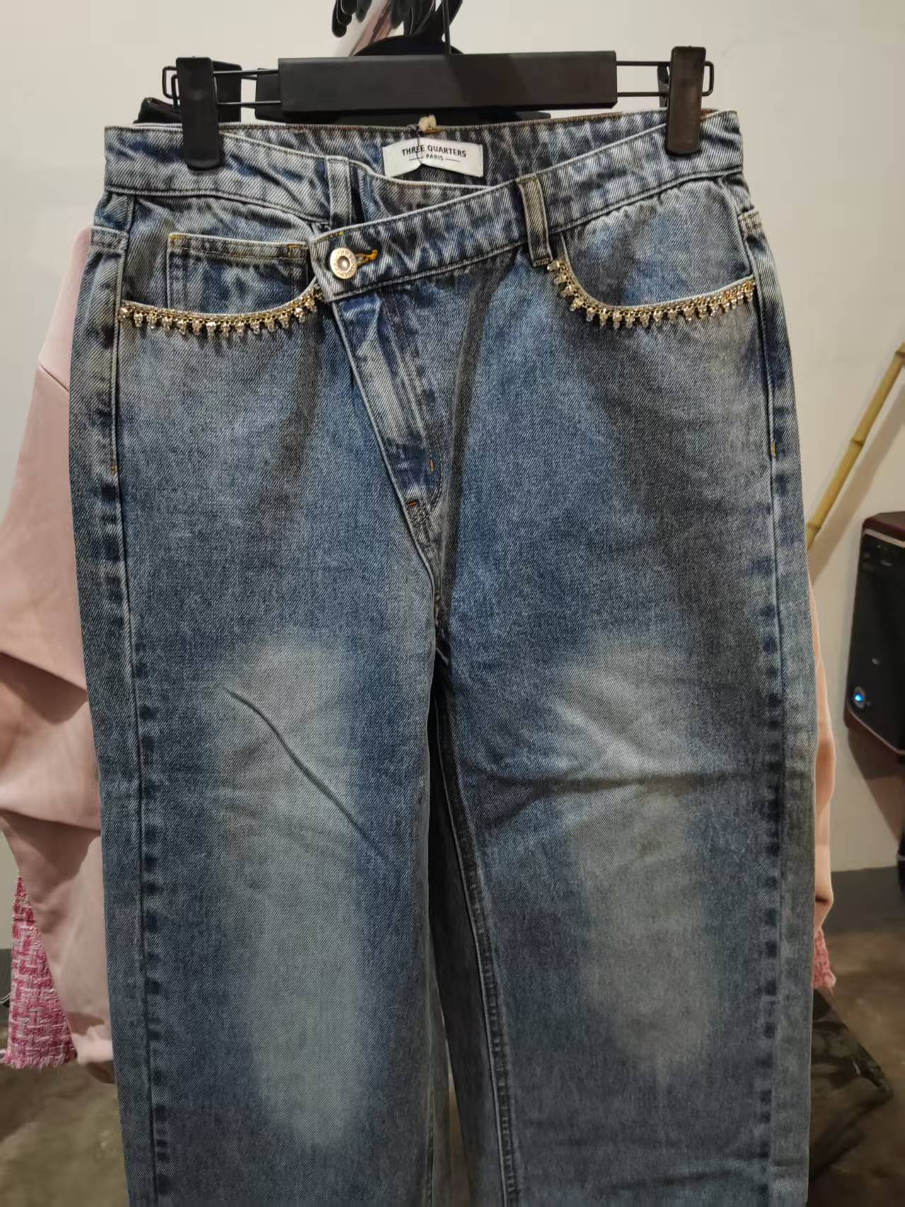 女厚款磨毛直筒裤冬季休闲牛仔裤长裤（419-609）