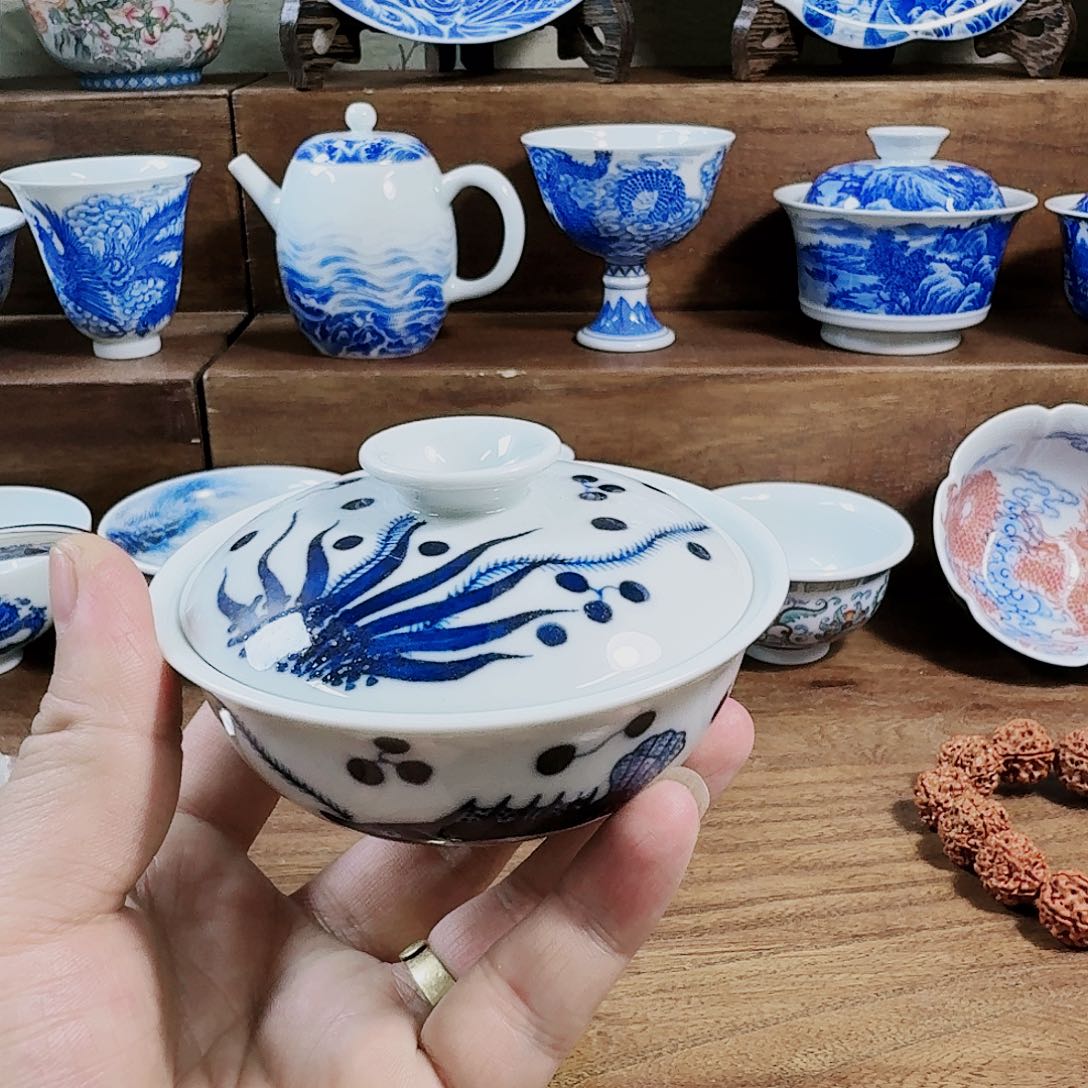 泥塑飞****亮盖碗手工手绘