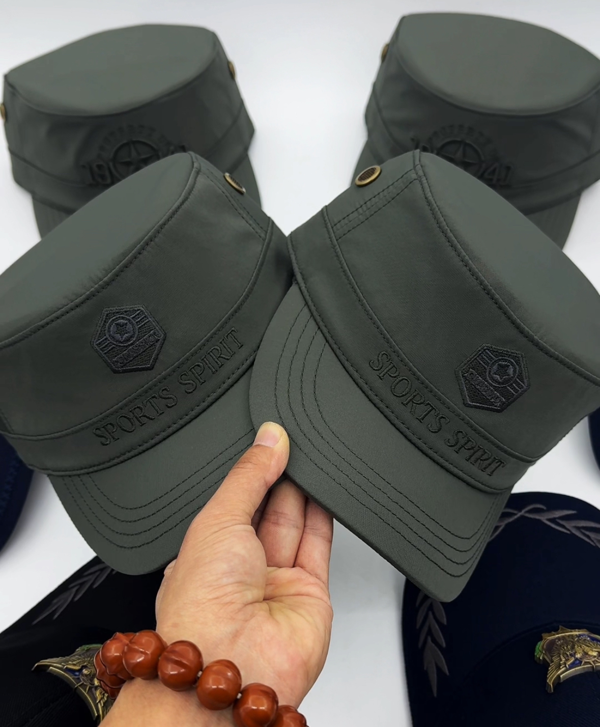 （56-59头围）春夏秋菱形刺绣速干平顶帽