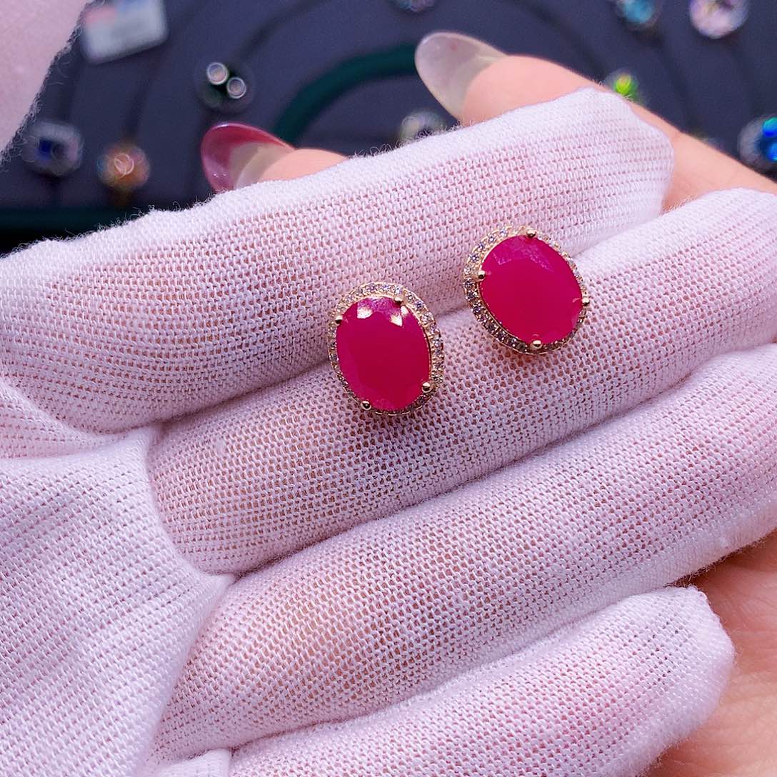 蓝宝石耳饰银S925镶嵌