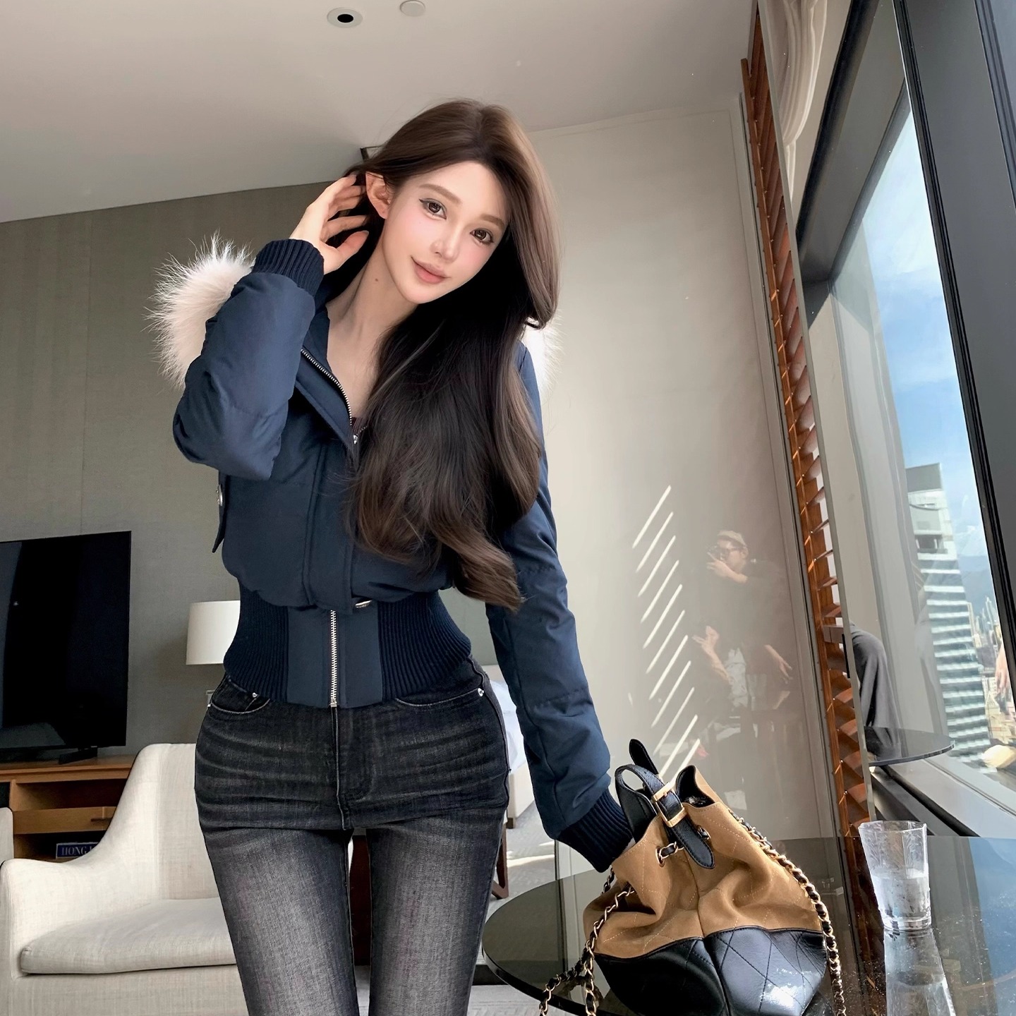 一只巧 【雪地精灵】大毛领收腰显瘦90白鸭绒羽绒服