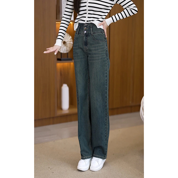 2025流行特显瘦藏肉春秋长裤穿搭时尚直筒牛仔裤大码高腰休闲百搭