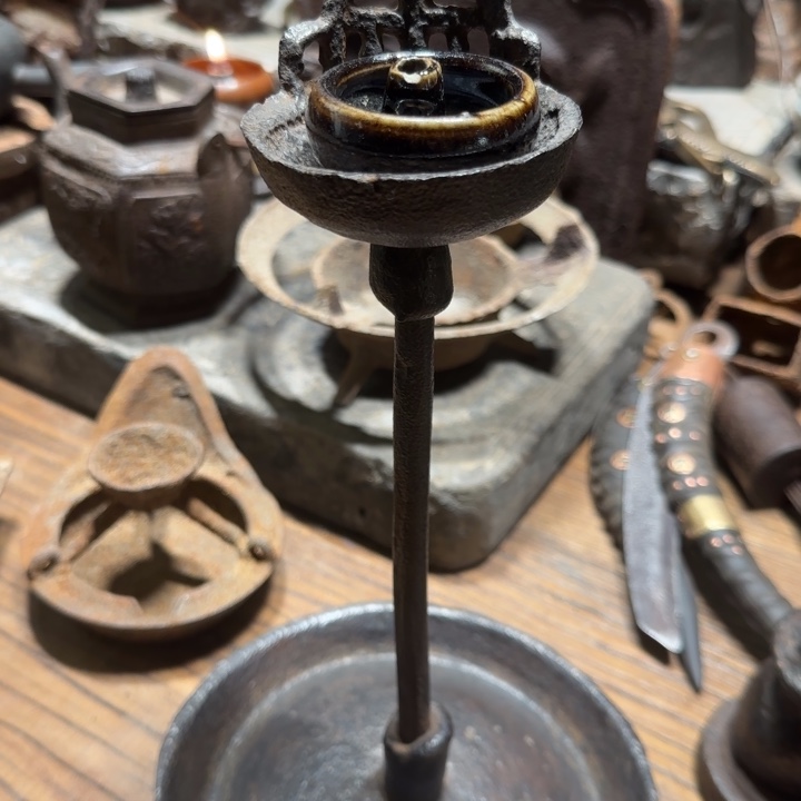 真***贵陶瓷铁烛台➕瓷油灯