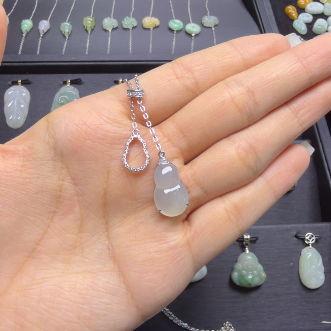 翡翠银S925镶嵌颈饰葫芦套链