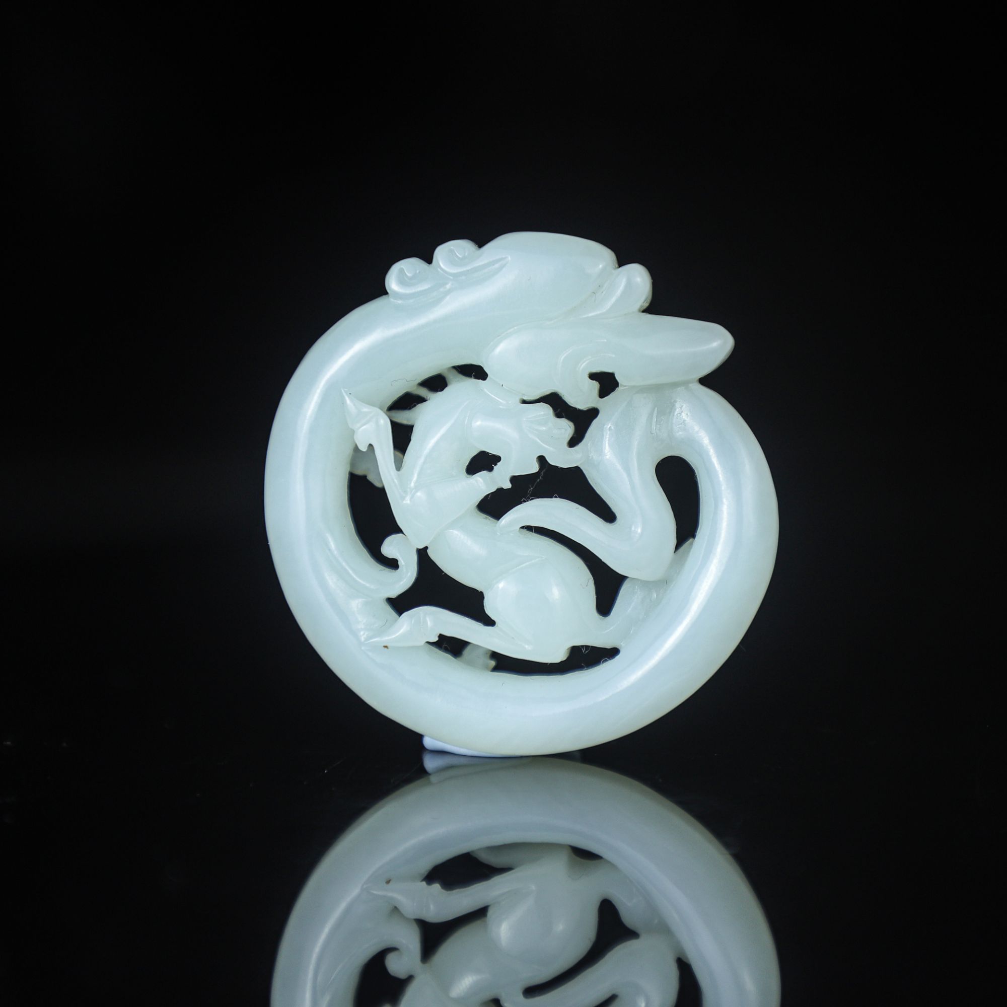 TCWWA09847清晚和田白玉龙马玉佩