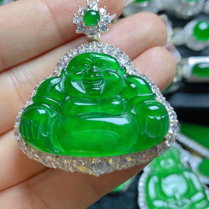 翡翠挂件银S925镶嵌佛公