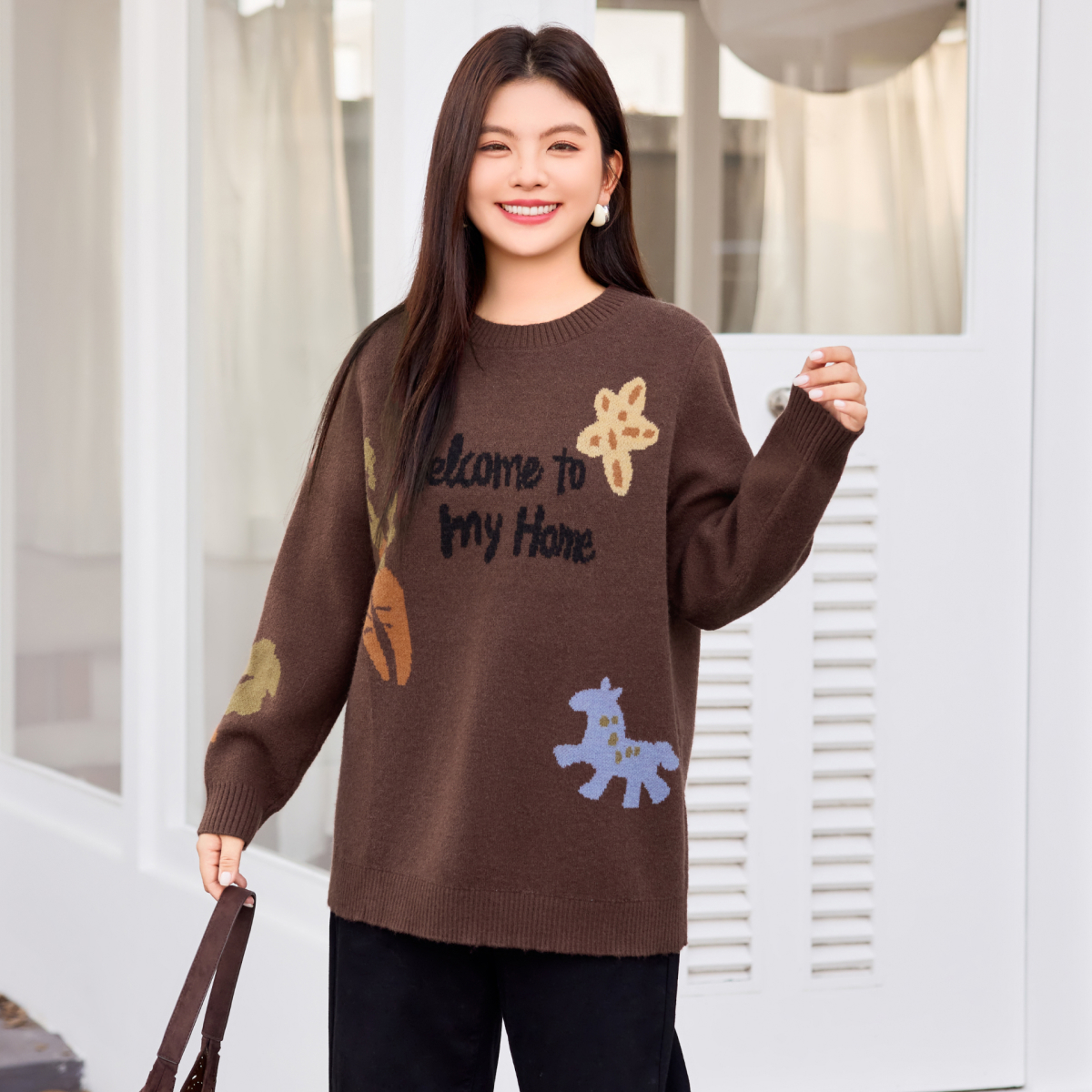 【18支北极绒】MsShe大码女装冬装慵懒原创提花针织毛衣Q2511029