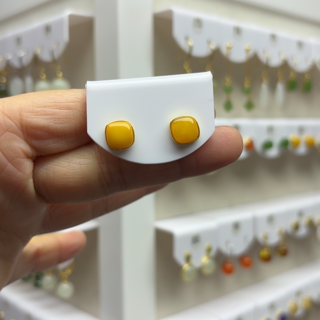 蜜蜡银S925镶嵌耳饰