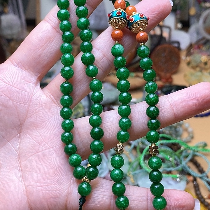 翡翠手链未镶嵌加两个亚金扣