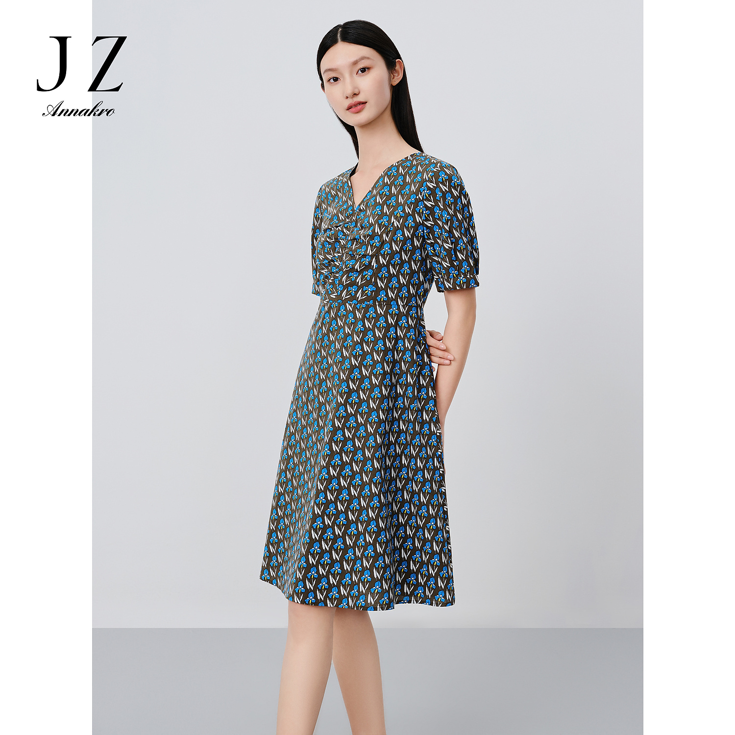 商场同款JZ玖姿抽褶垂坠连衣裙女2025夏季JX50052