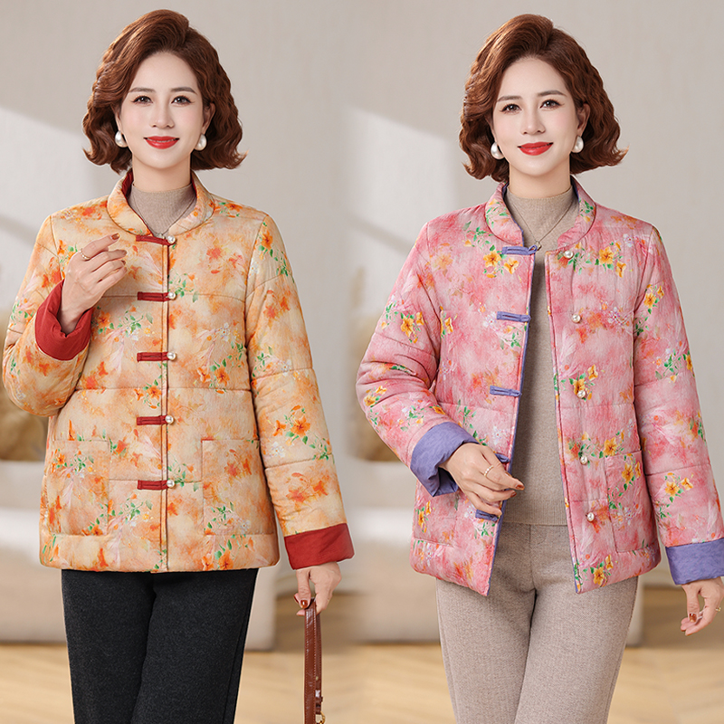 双面穿冬季宽松花棉袄中国风气质大码女装加厚保暖小棉袄25822