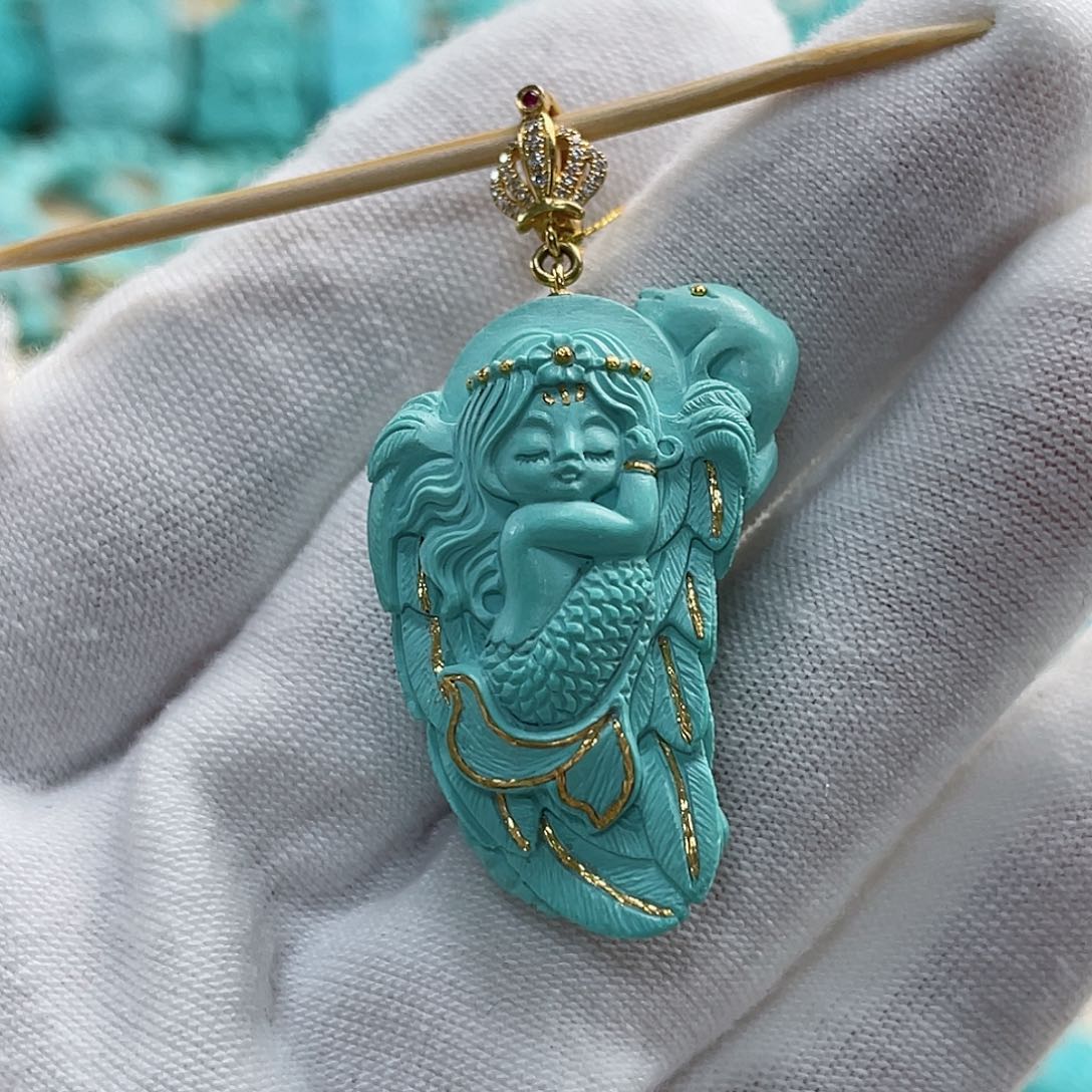 绿松石珠宝奇石18K金镶嵌