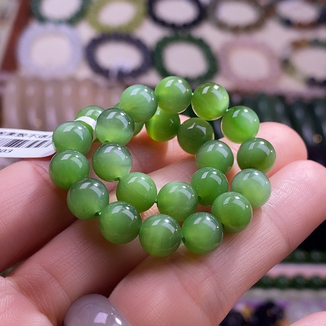 颈饰未镶嵌和田玉碧玉猫眼8mm手串