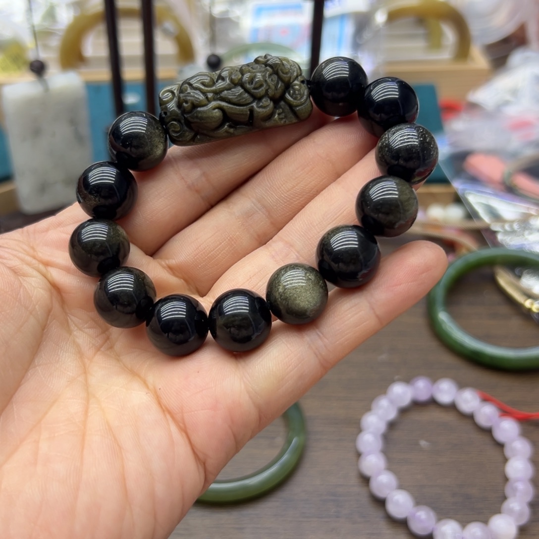 黑曜岩未镶嵌手链758