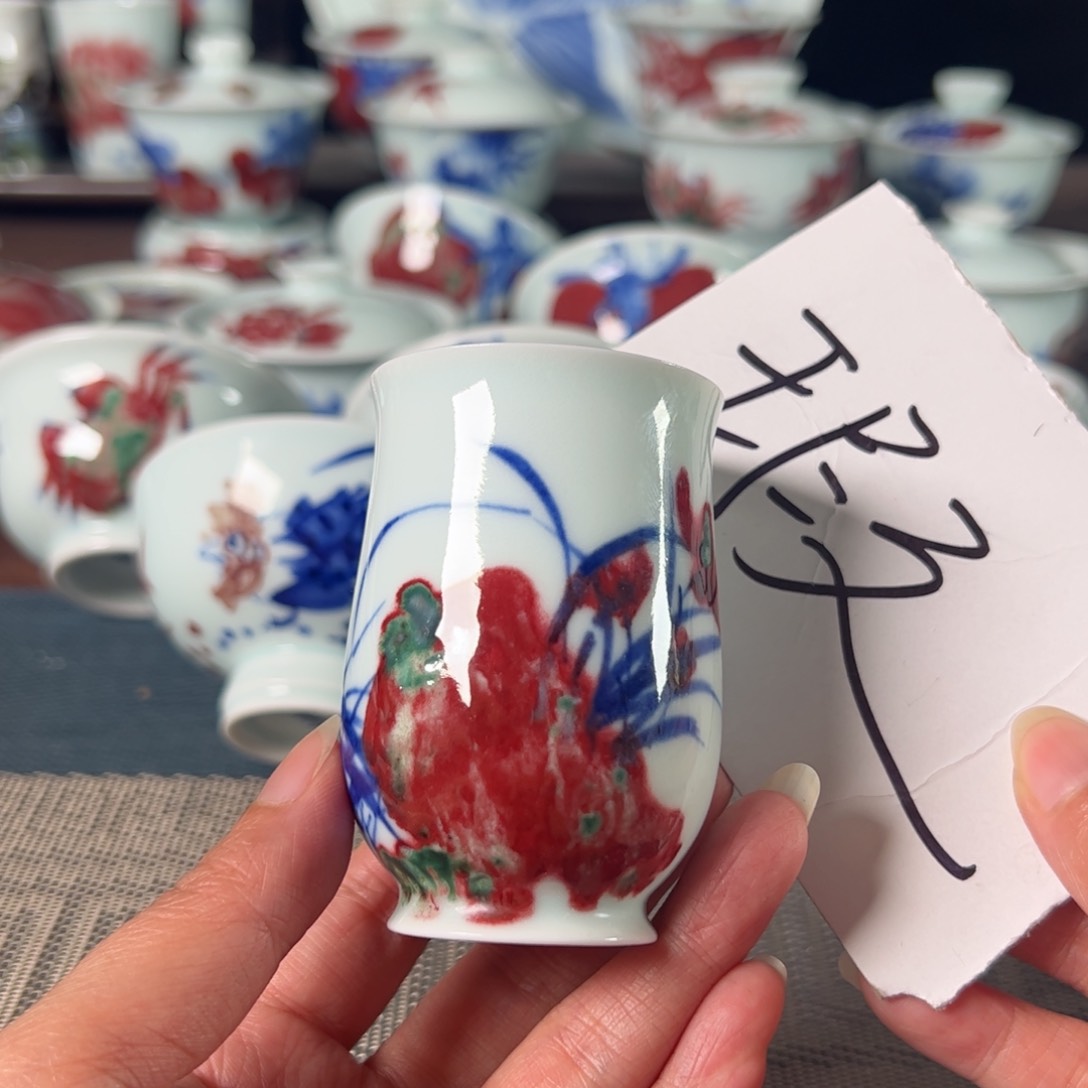 杯青花釉里红瓷器茶器