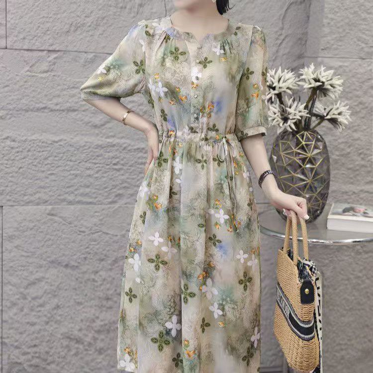 11925-中老年春夏新品时尚修身腰带亲肤透气连衣裙【老仓库五楼】