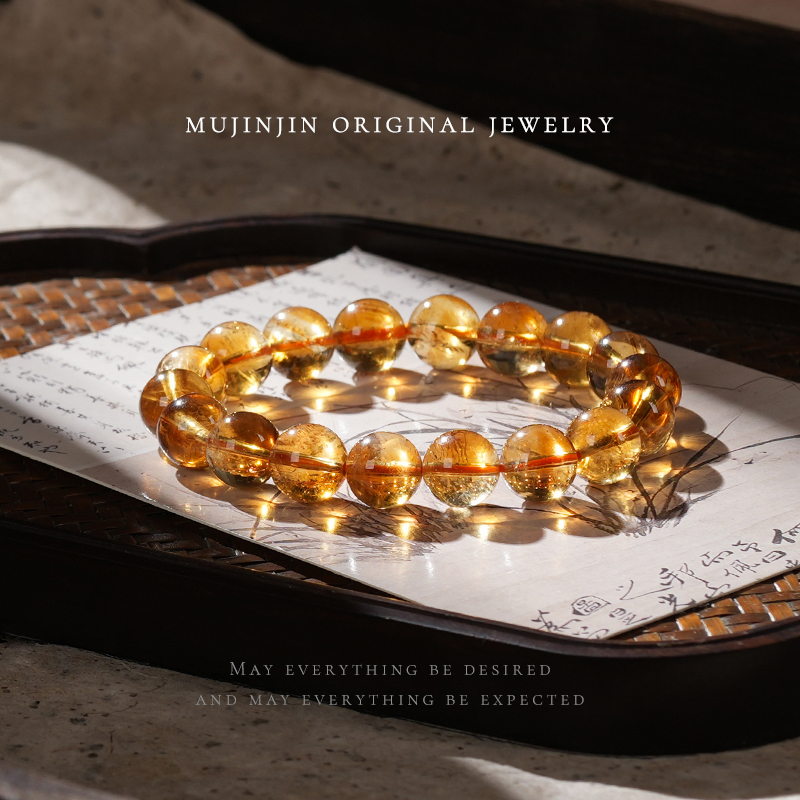 【木槿槿】天然黄塔晶水晶手串男女款单圈手链串珠礼物情侣款手饰品