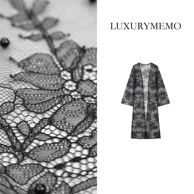 LUXURYMEMO【黑珍珠】夏季百搭长蕾丝刺绣薄款开衫外套