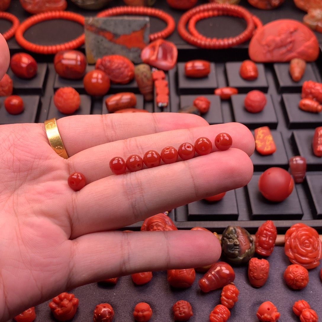 南红玛瑙未镶嵌川料原矿柿子锦老型单珠7+多样性发其一