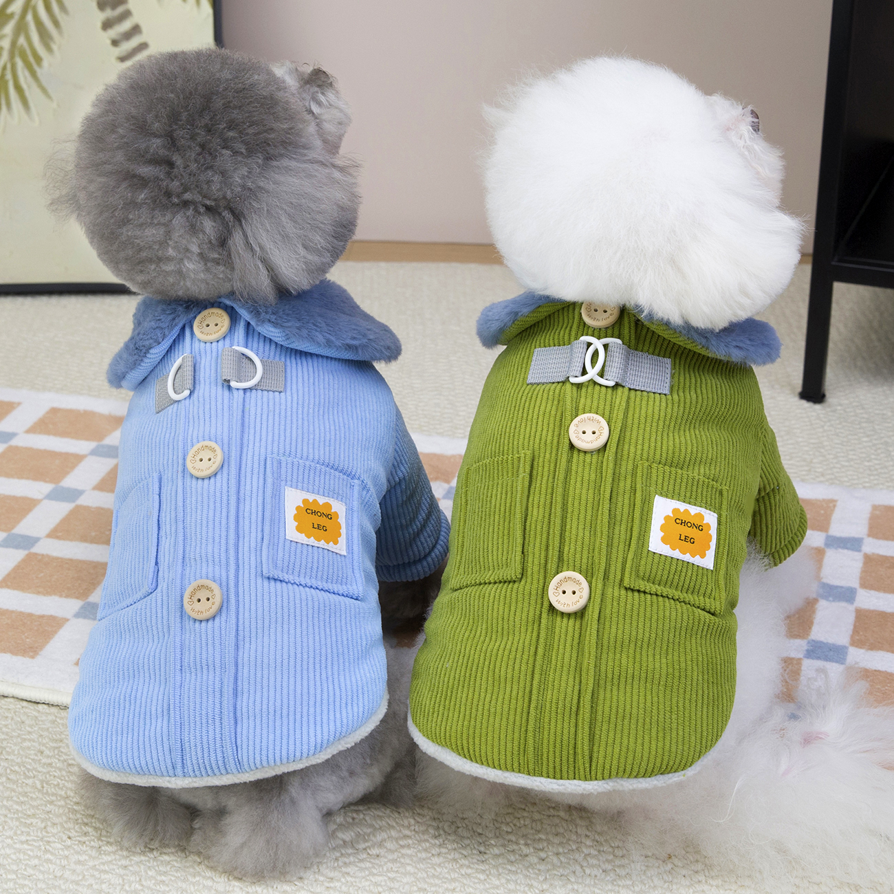 狗狗衣服秋冬装泰迪比熊博美宠物衣服冬季可挂牵引加厚灯芯绒棉衣