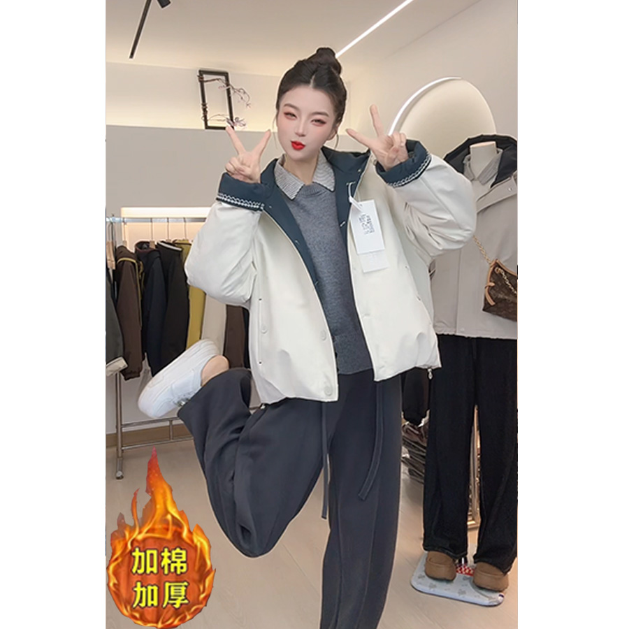 【静】加棉加厚秋冬新款连帽时尚百搭女宽松潮流长袖时尚外套25101#