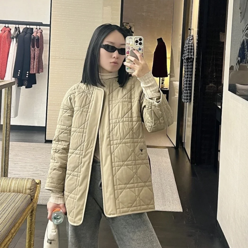 全新未使用 DIOR/迪奥 奶茶色菱格棉衣外套 36码