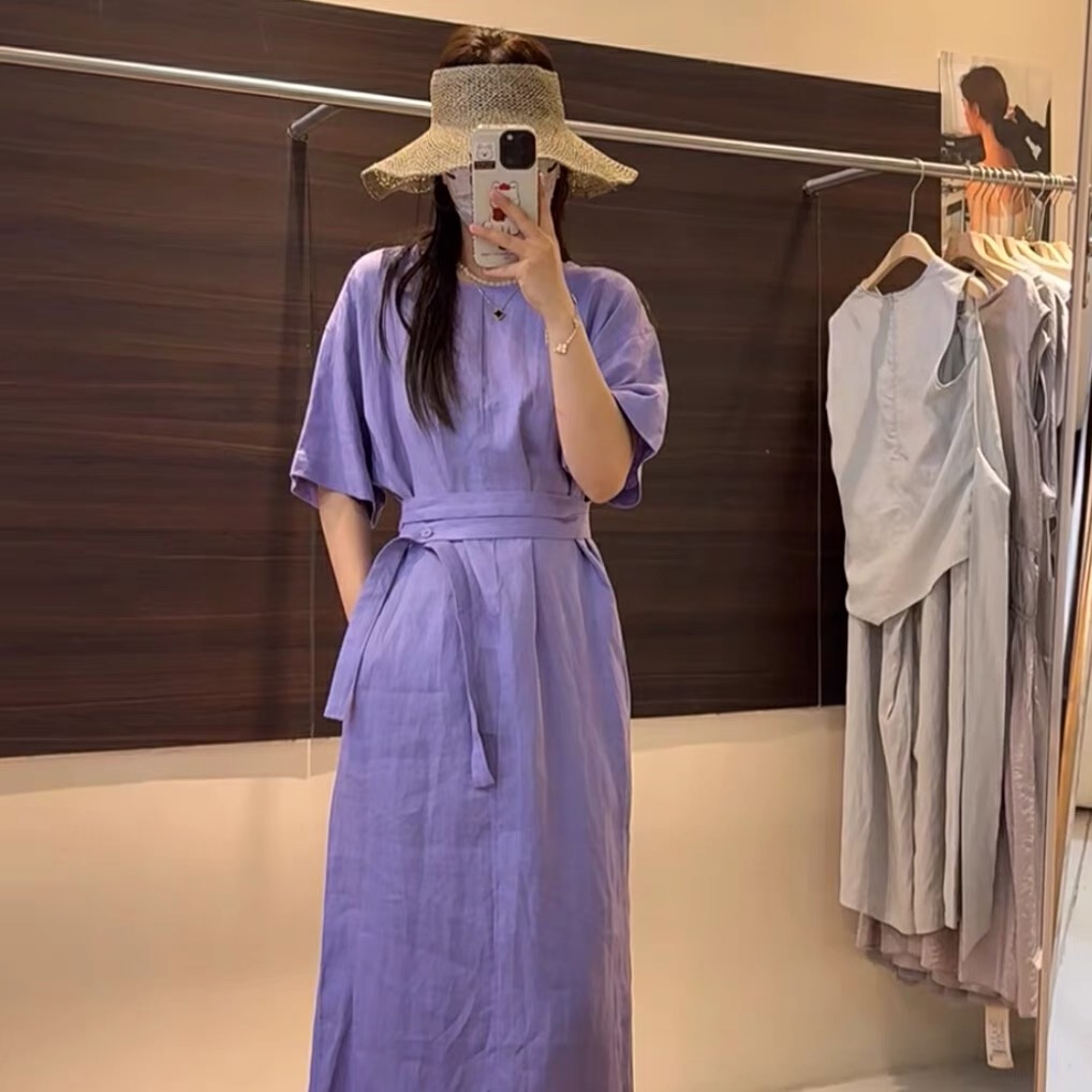 50254【深圳设计师】简约宽松细带落肩长款连衣裙99740